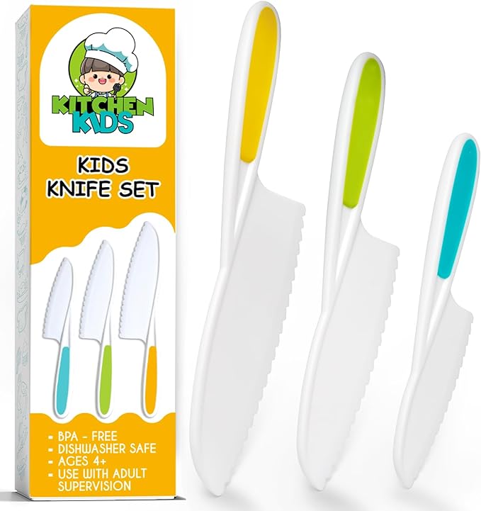 Zulay Kitchen Kids Knife Set - Green & White, 3 - Foods Co.